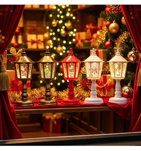 Close-up of assorted festive Christmas crystal ball lanterns in a window setting