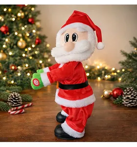 Seitenansicht eines elektrisch tanzenden Weihnachtsmann-Plüschtiers in Festtagsstimmung.