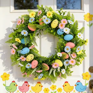 Easter Egg Wreath Artificial Spring Flower Wreath With Pastel Speckled Eggs Daisy Fern Leaves For Front Door Wall Home Party Decor