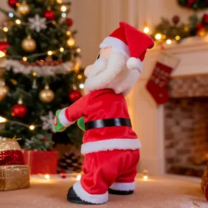 Kreativer elektrischer tanzender Weihnachtsmann mit Musik in einer warmen Weihnachtskulisse