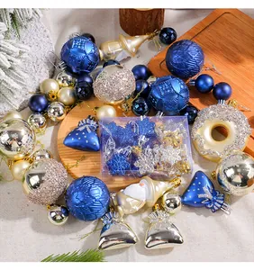 Set assortito di 60 decorazioni natalizie con palline e stelle blu e oro