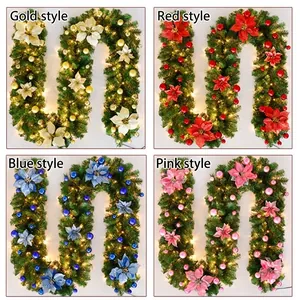 Künstliche Seidenblumen Weihnachtsgirlande Mit LED Lichtern Tannennadeln Kugeln Ornament Für Tür Fenster Weihnachtsbaum Deko Festlich Girlande