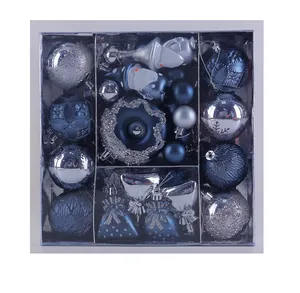Set di 60 decorazioni natalizie con palline blu e argento, ciambelle e forme di sacchetti