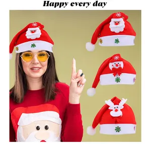 Vue détaillée des bonnets de Noël à LED avec motifs Père Noël, bonhomme de neige et renne