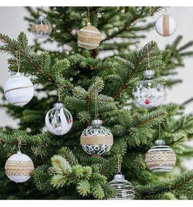 Rustic Christmas tree bauble set featuring lace and burlap hanging ball ornaments decorations