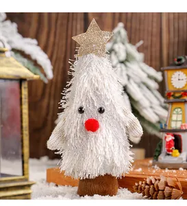 Adorable white plush Christmas tree doll featuring a glittery gold star and red nose
