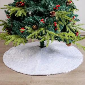 Luxurious plush white Christmas tree skirt round mat for festive holiday party decoration