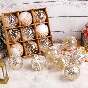 Elegant gold and white Christmas ball ornament set displayed in a premium 9-grid gift box