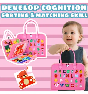 Educational pink felt busy board for toddler cognitive sorting and matching skills