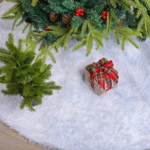 Luxurious white faux fur Christmas tree skirt for festive holiday party home decorations