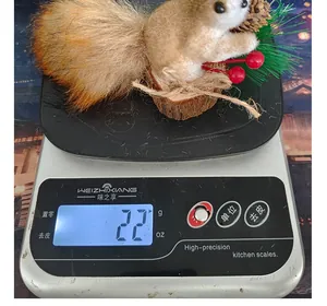 Vista dettagliata che mostra il peso di 22g di questo ornamento a scoiattolo di Natale sulla bilancia