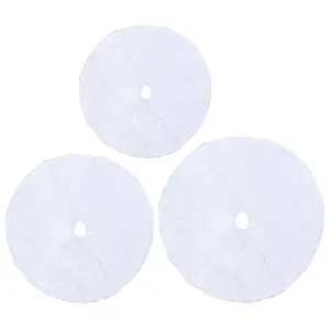 Set of three white plush circular Christmas tree skirts for festive holiday decor