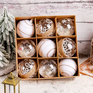 Elegant 9-piece festive Christmas ball ornament set displayed in a rustic gift box