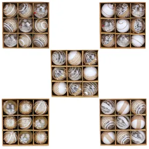 Elegant white and gold Christmas bauble set featuring 5 different assorted gift boxes