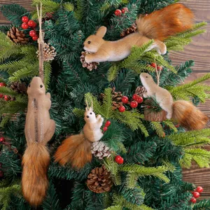 Addobbi Scoiattolo Realistici Finta Pelliccia Pigna Statuette Animali Foresta Decorazioni Albero Natale Rustiche