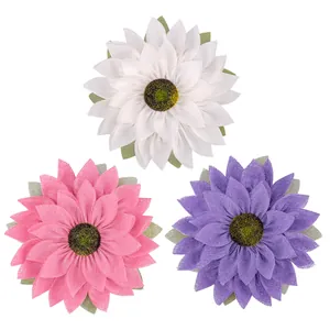 Handmade set of three colorful burlap sunflowers for festive home wall hanging decoration
