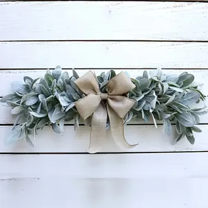 Künstliche Lammohr Blatt Girlande Mit Sackleinen Schleife Beflockte Eucalyptus Swag Bauernhaus Wandbehang Rustikal