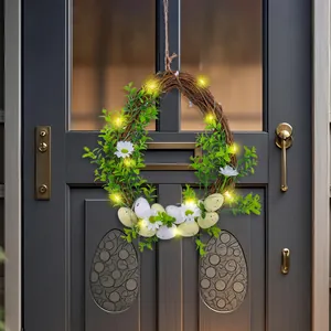 Couronne de Pâques lumineuse avec œufs et marguerites pour déco de porte