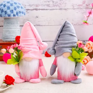 Decorazione di Peluche dello Gnomo di Rudolph di San Valentino Bambola Senza Volto Con Bouquet di Fiori di Tulipano Festa della Mamma Compleanno Ornamento Tavola