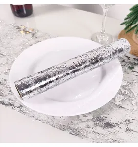 Elegant shiny silver bronzing mesh roll for festive holiday party table decoration crafts.