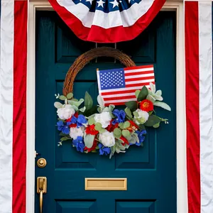 Couronne patriotique fête nationale avec drapeau USA sur porte bleue