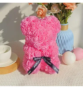 Handmade pink PE foam rose bear with a decorative Just for you ribbon bow.