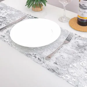 Silver metallic foil mesh table runner for elegant holiday party dining table decor