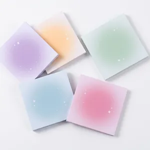 Detailed view of square gradient blush sticky notes with delicate star patterns