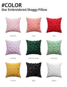 Showcase of star embroidered plush pillow covers in nine distinct colors for home decor