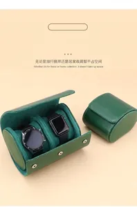 Estuche de viaje para relojes en cuero verde de alta calidad con forro interior suave