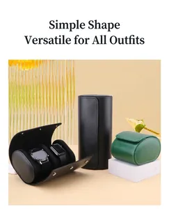 Detailed view of luxury black and green leather watch travel cases with soft padding