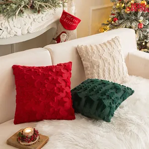 Cozy Christmas plush pillow covers with textured star and reindeer embroidery
