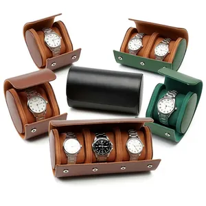 Premium leather watch storage rolls in various sizes and colors for travel and display