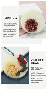 Vue détaillée de tablettes de cire parfumée avec fleurs séchées et notes de parfum