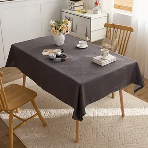 Japanese style dark grey cotton linen rectangular tablecloth with thick texture and elegant drape