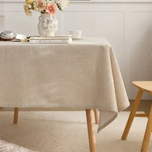 Japanese style solid color linen tablecloth with heavy fabric texture on dining table