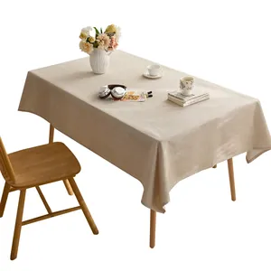 Minimalist beige linen rectangular tablecloth for dining table and Japanese home decor