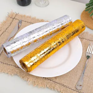 Bronzing Polyester Mesh Roll Table Runner Glitter Foil Mesh Fabric For Wedding Party Festival Table Decoration Gold Silver