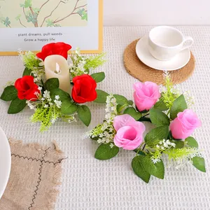 Romantic artificial rose flower candle rings for wedding and Valentine's Day table decor
