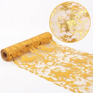 Elegant gold foil mesh tulle roll for party table runners and festive event decor