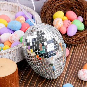 Sparkling silver disco ball Easter egg hanging ornament with mirror tiles for party decor