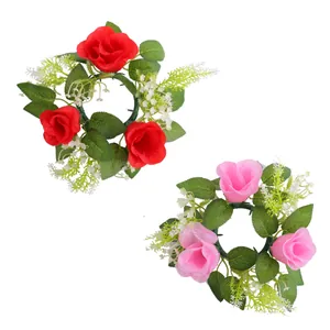 Artificial rose candle rings in red and pink for wedding and Valentine's table decor