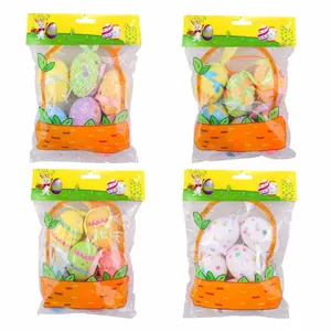 Colgantes de huevos de Pascua de espuma de colores en cuatro estilos para decoración y DIY.