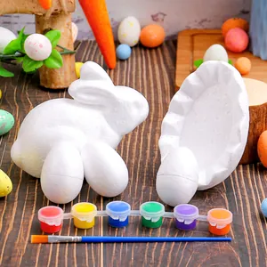 Kit pittura pasquale fai da te completo con coniglio, uova, set 6 colori e pennello.