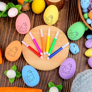 Kit de pintura de huevos de Pascua DIY con 6 rotuladores y dibujos de pollitos niños