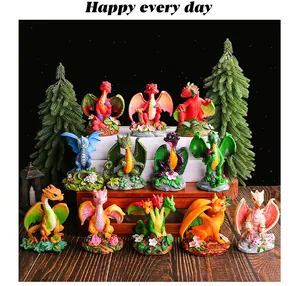 Collection of colorful resin dragon figurines for creative garden and patio decoration