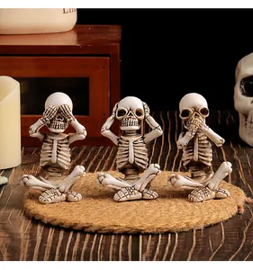 Set of three see no evil skeletons resin figurines for Halloween desktop decoration