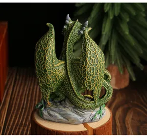 Detailed back view of a green resin dragon figurine featuring intricate scale texture