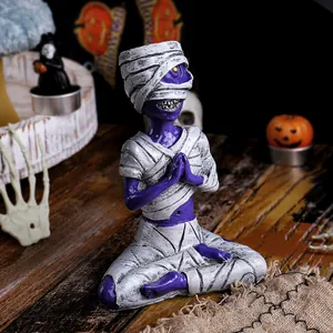 Creative purple meditation mummy figurine resin craft for Halloween table decor