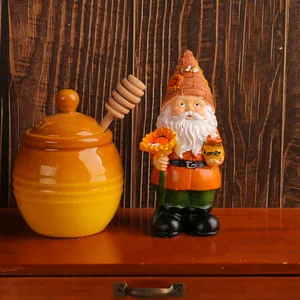 Sunflower garden gnome figurine holding honey pot resin decorative ornament for outdoor garden